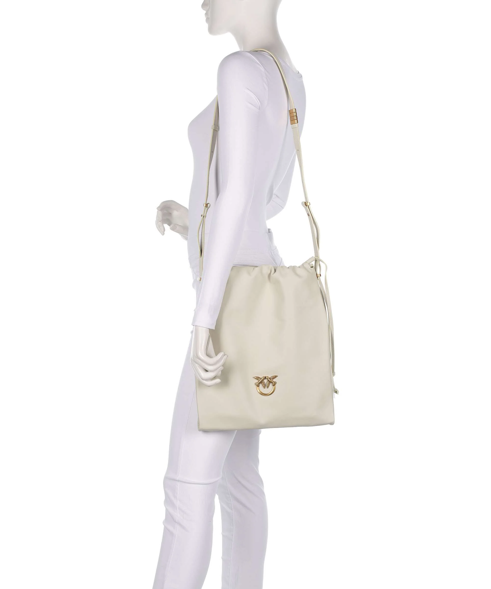 Pinko Classic Slouchy Sac seau bianco seta/antique gold - Image 3