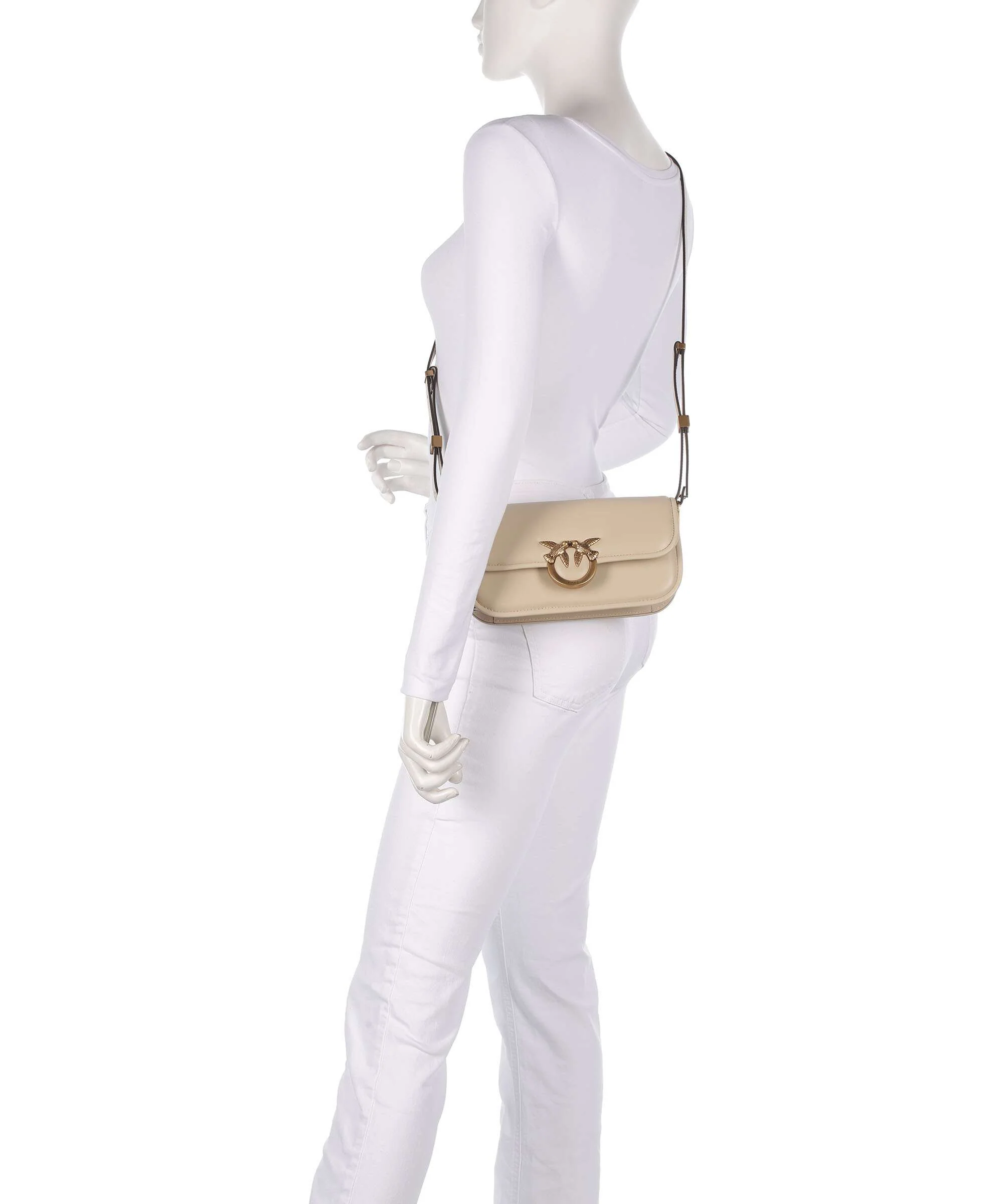Pinko Love Box Horizontal Sac porté épaule beige/grigio fumo/antique gold - Image 3