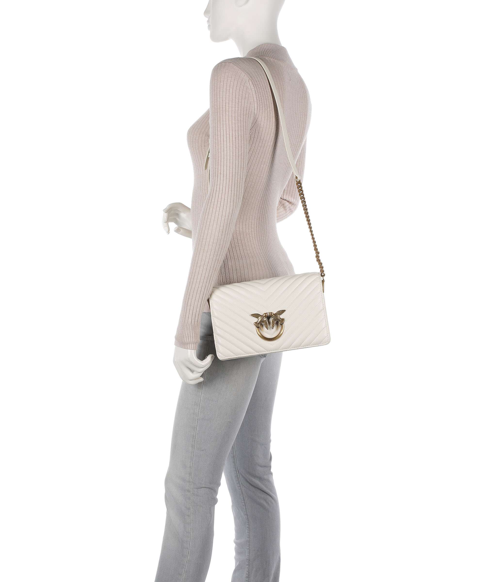 Pinko Love Click Classic Sac bandoulière bianco seta/antique gold - Image 3