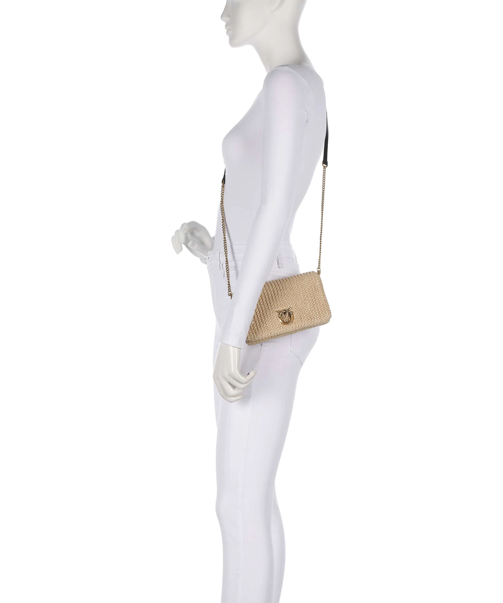 Pinko Love Click Soft Horizontal Mini Sac bandoulière rafia/nero/antique gold - Image 3