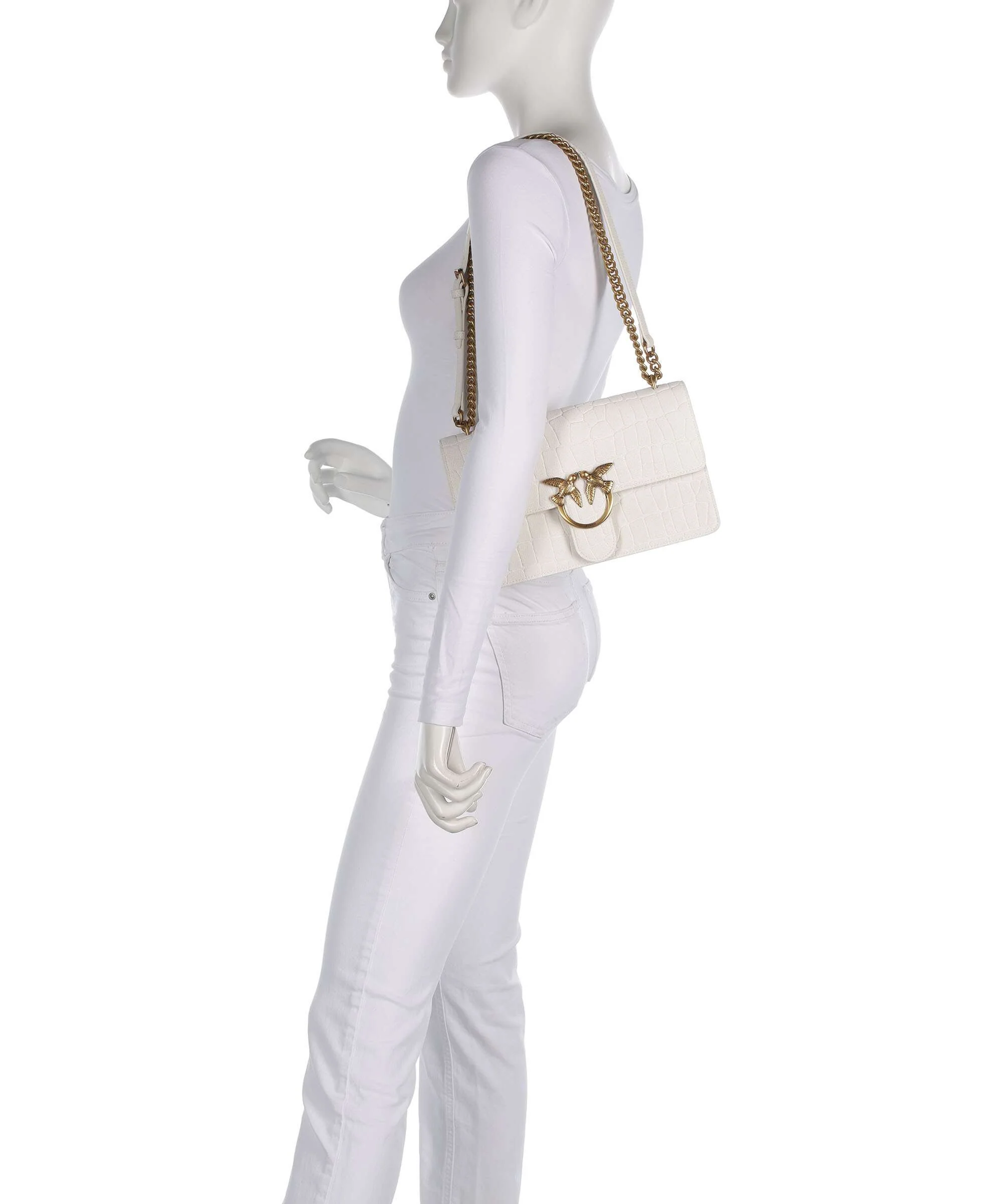 Pinko Love One Classic Sac porté épaule bianco nembo/antique gold - Image 4
