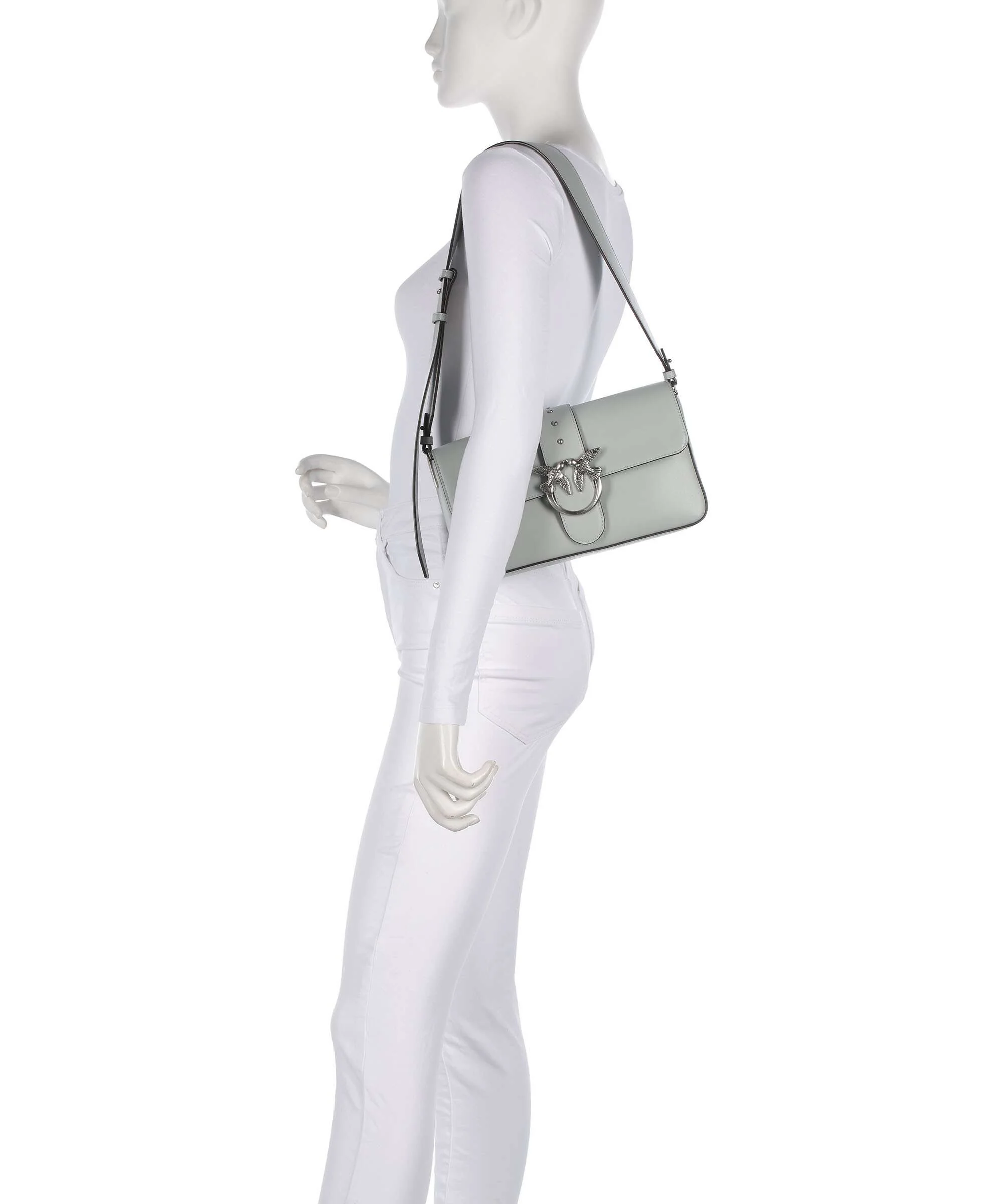 Pinko Love One Classic Slouchy Sac porté épaule grigio perla/old silver - Image 3
