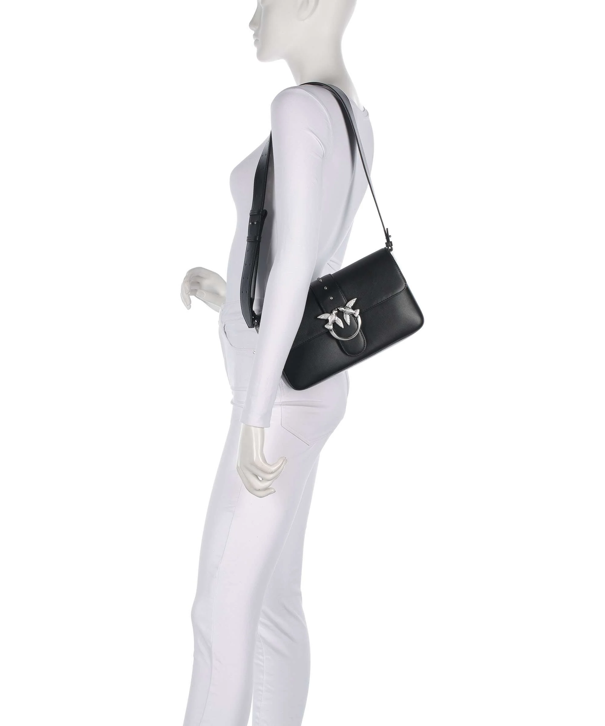 Pinko Love One Classic Slouchy Sac porté épaule nero limousine/matt silver - Image 3