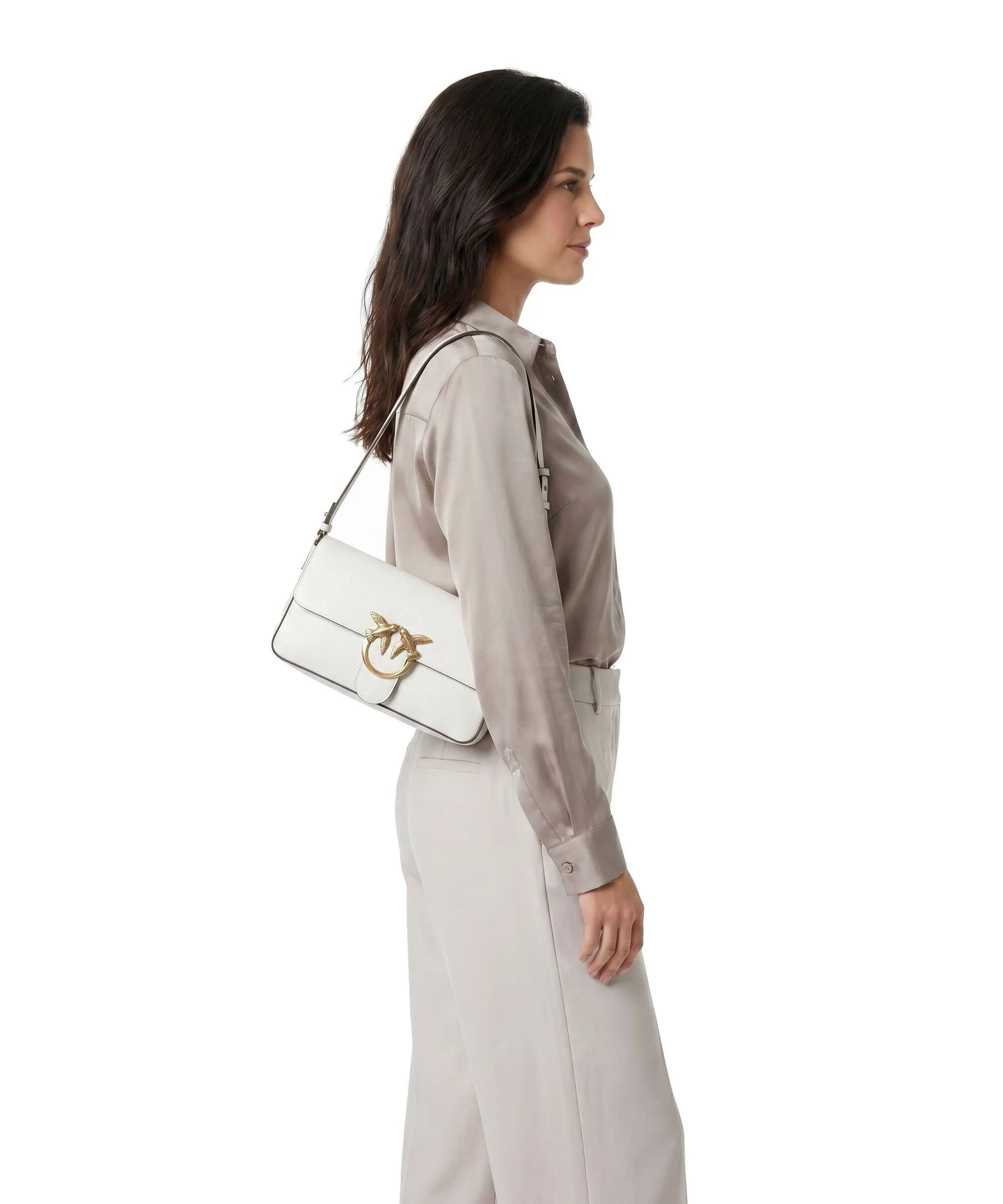 Pinko Love One Classic Slouchy Sac porté épaule bianco nembo/antique gold - Image 3
