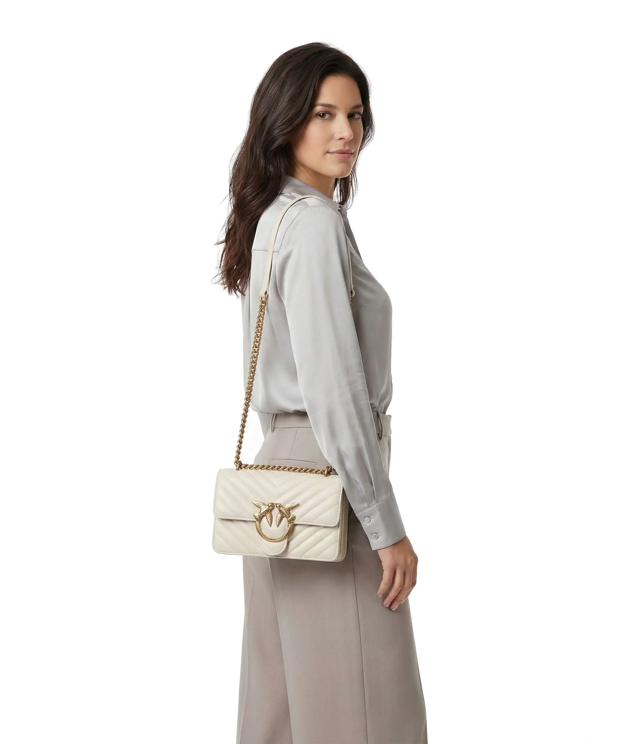 Pinko Love One Mini Sac porté épaule bianco seta/antique gold - Image 3