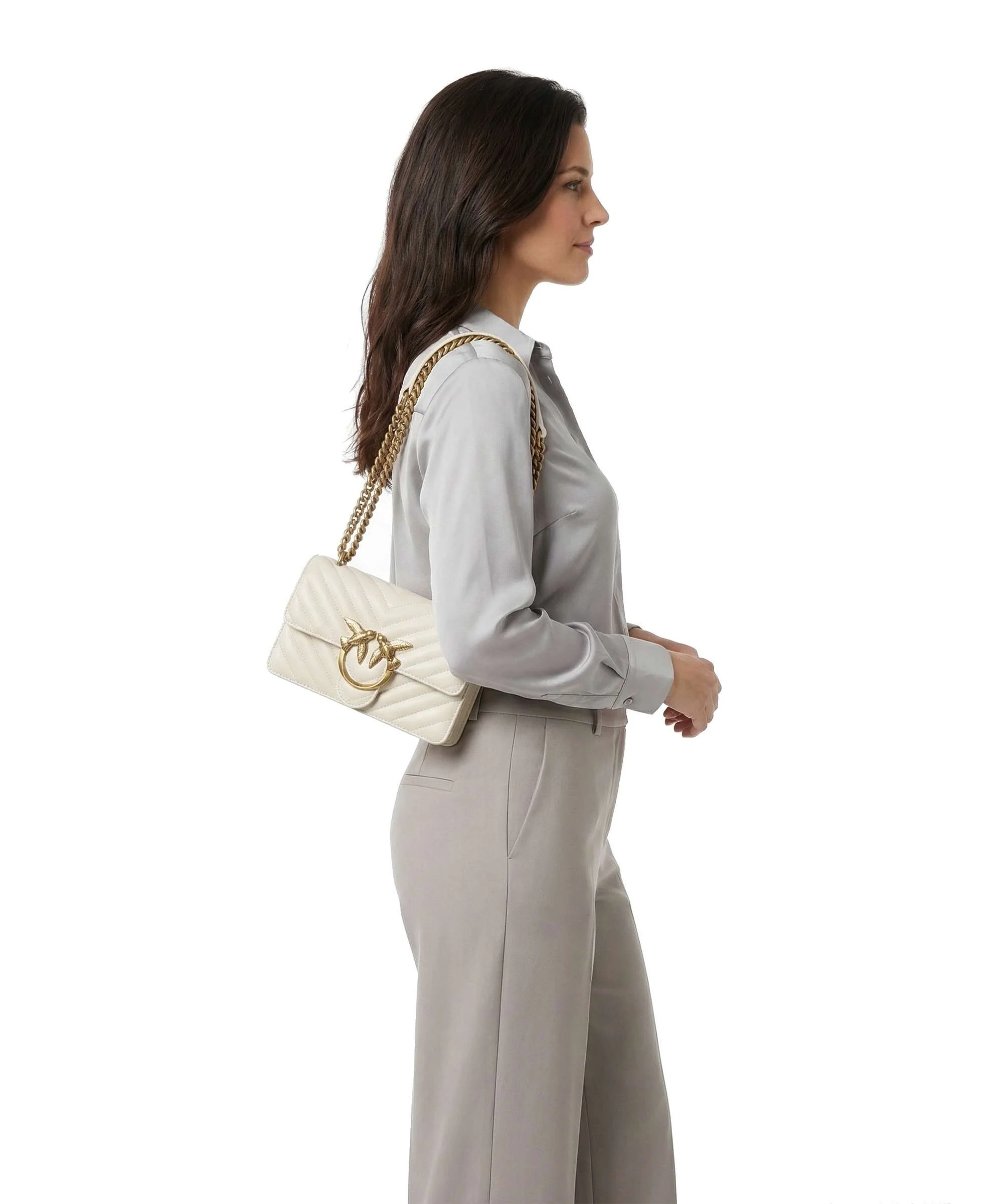 Pinko Love One Mini Sac porté épaule bianco seta/antique gold - Image 4