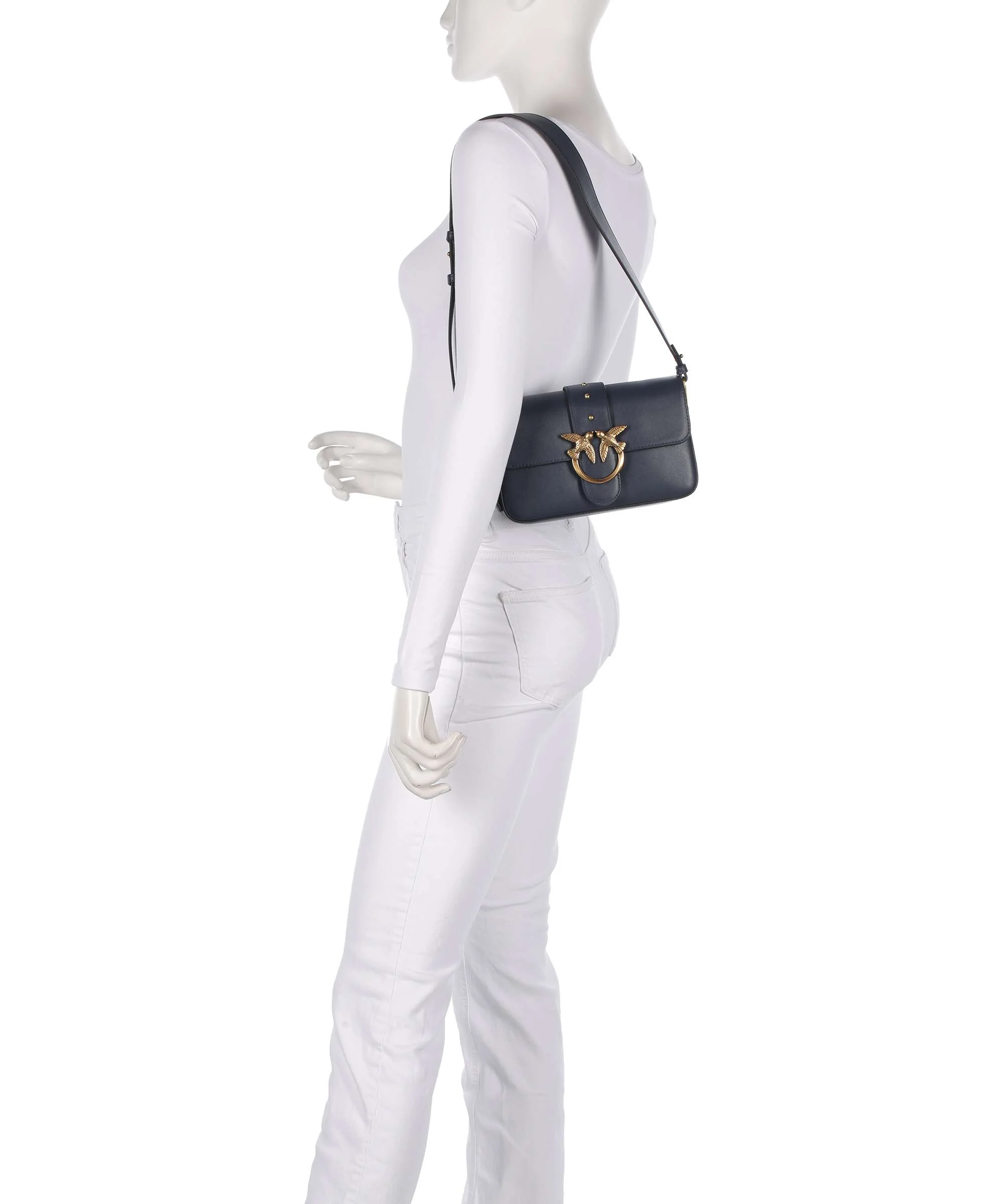 Pinko Love One Mini Slouchy Sac porté épaule blu indaco ombroso/antique gold - Image 3