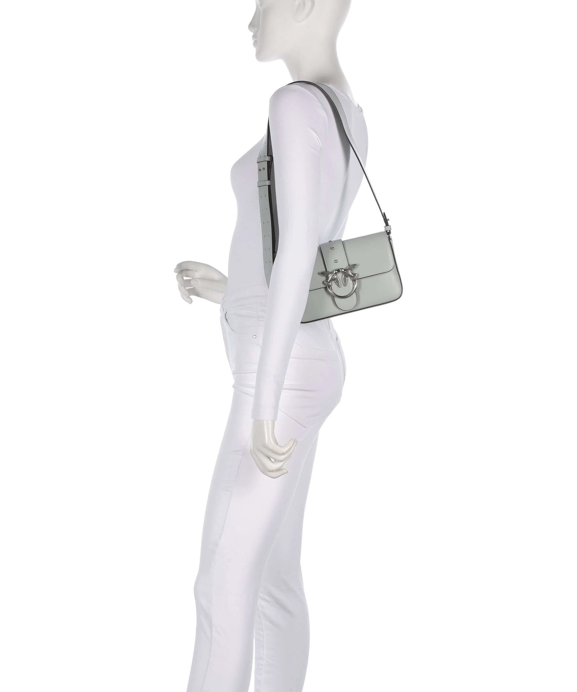 Pinko Love One Mini Slouchy Sac porté épaule grigio perla/old silver - Image 3