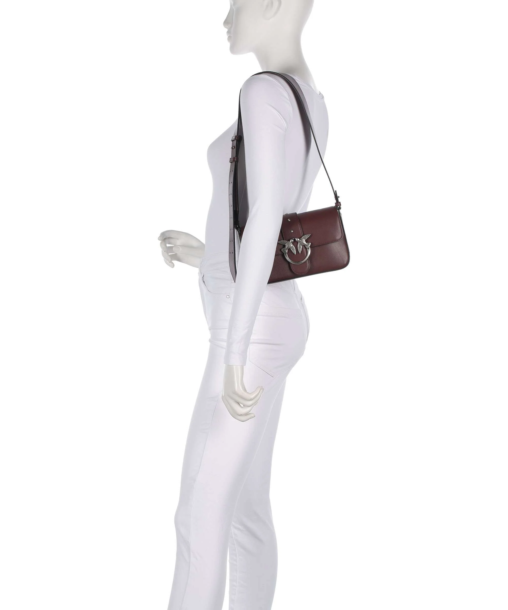 Pinko Love One Mini Slouchy Sac porté épaule burgundy wine/old silver - Image 3