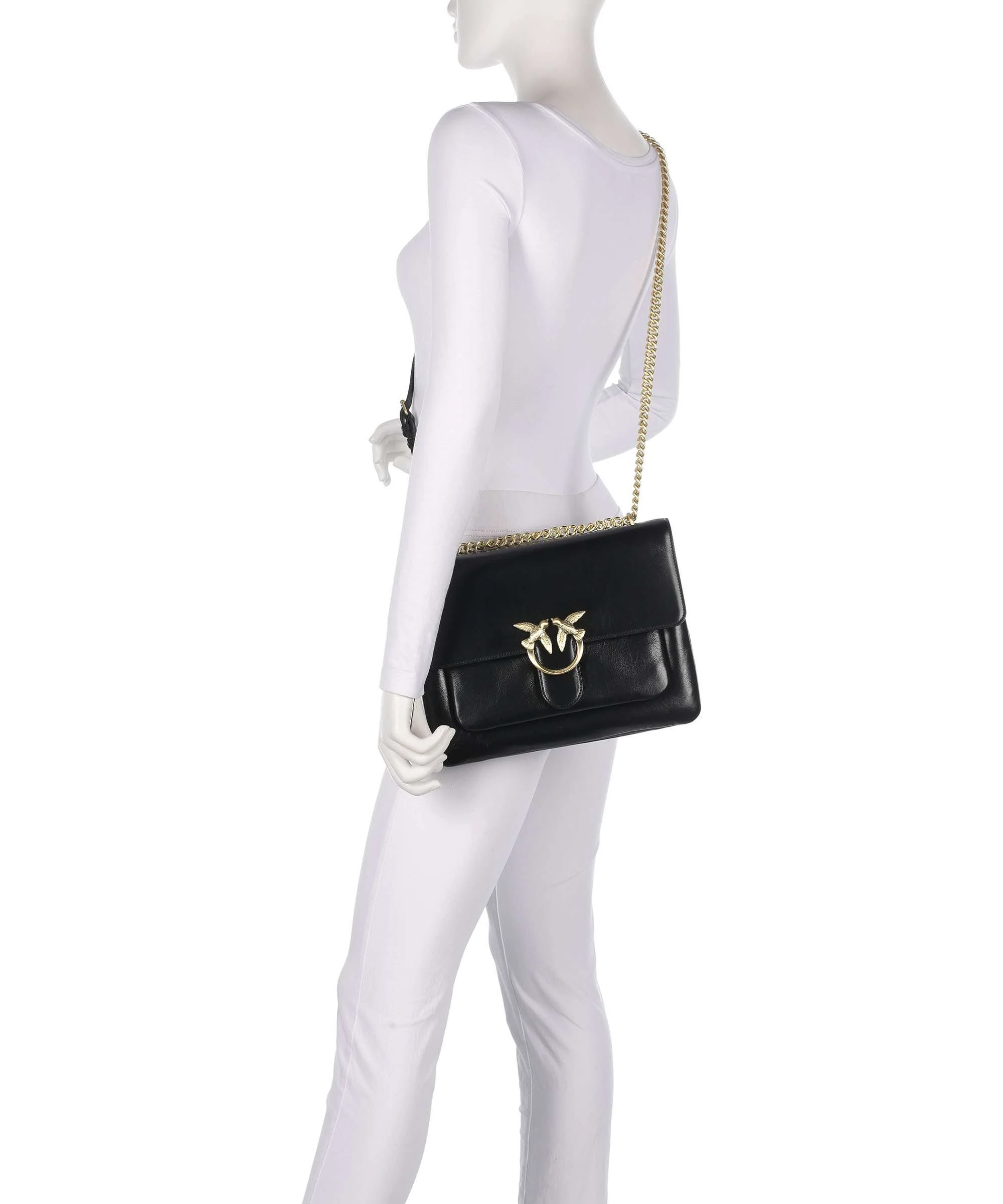 Pinko Love One Soft Big Sac porté épaule nero limousine/matt gold - Image 3