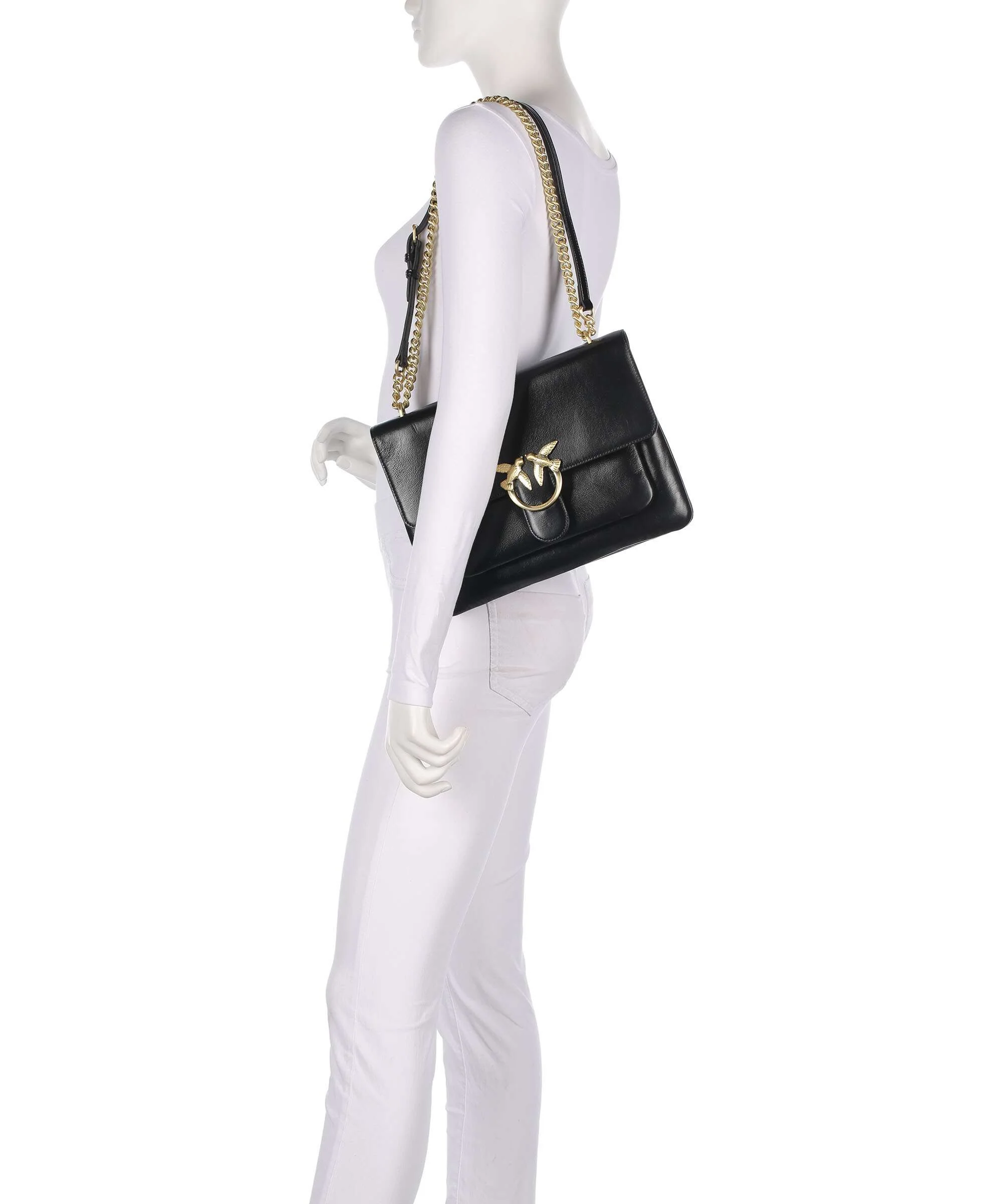 Pinko Love One Soft Big Sac porté épaule nero limousine/matt gold - Image 4