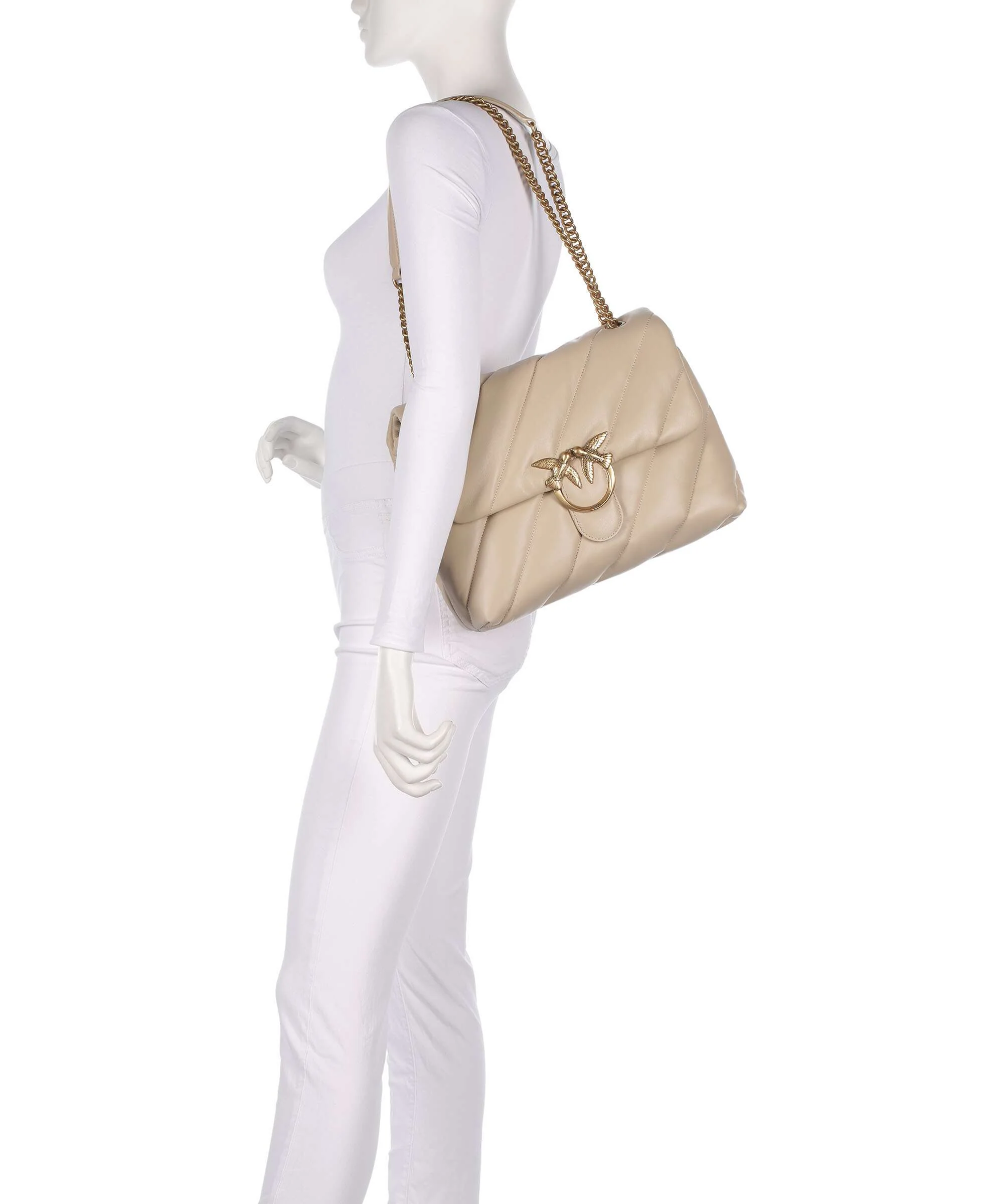 Pinko Love Puff Big Sac porté épaule beige/grigio fumo/antique gold - Image 3