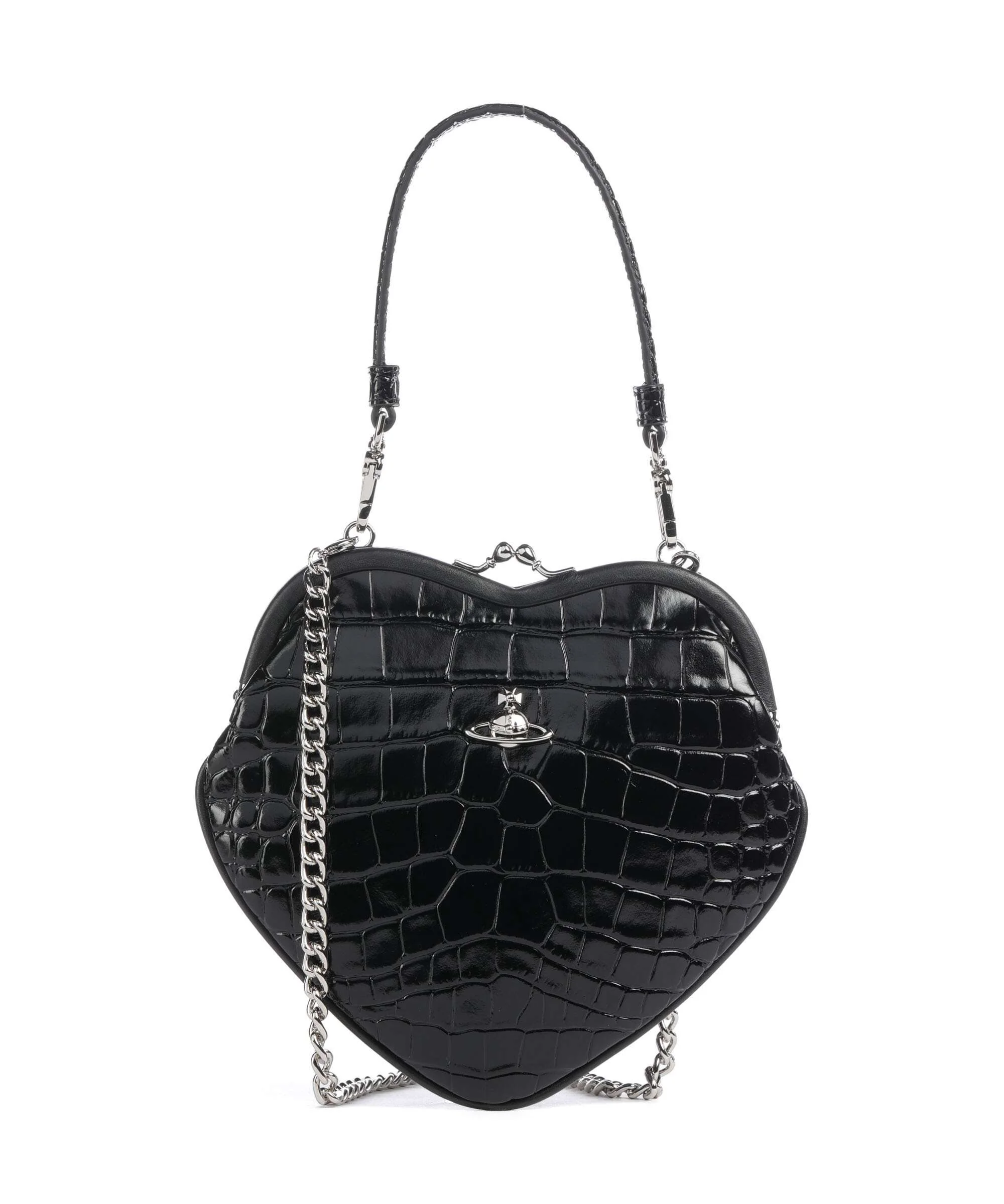 Vivienne Westwood Belle Heart Frame Embossed Croc Sac bandoulière black
