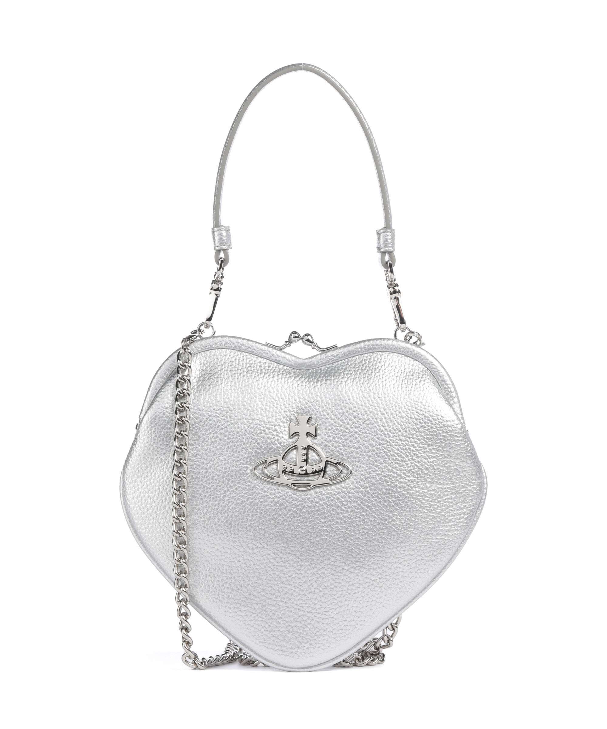 Vivienne Westwood Belle Heart Frame Re-Vegan Grain Sac porté épaule silver