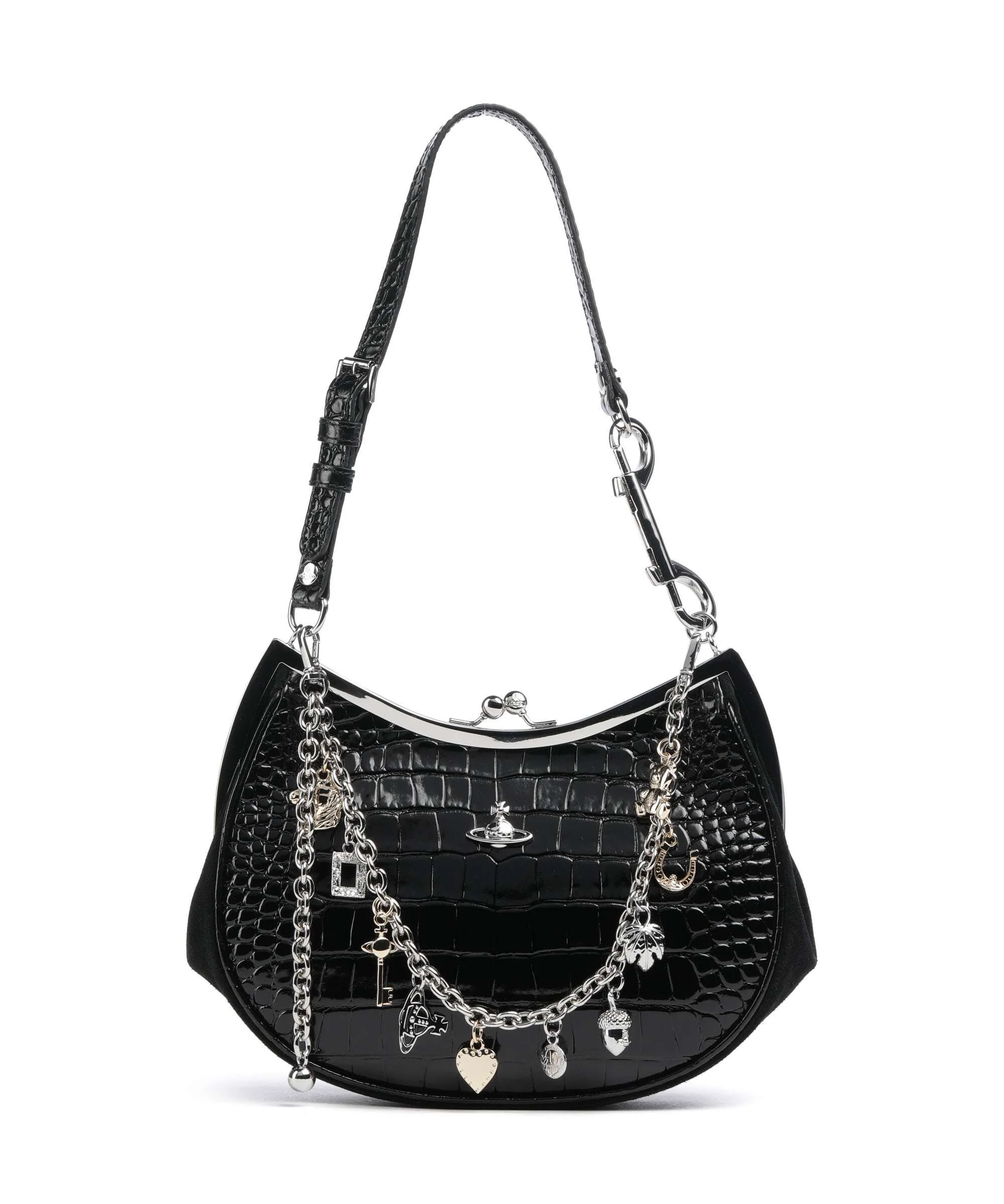 Vivienne Westwood Charm Frame Embossed Croc Sac porté épaule black charms