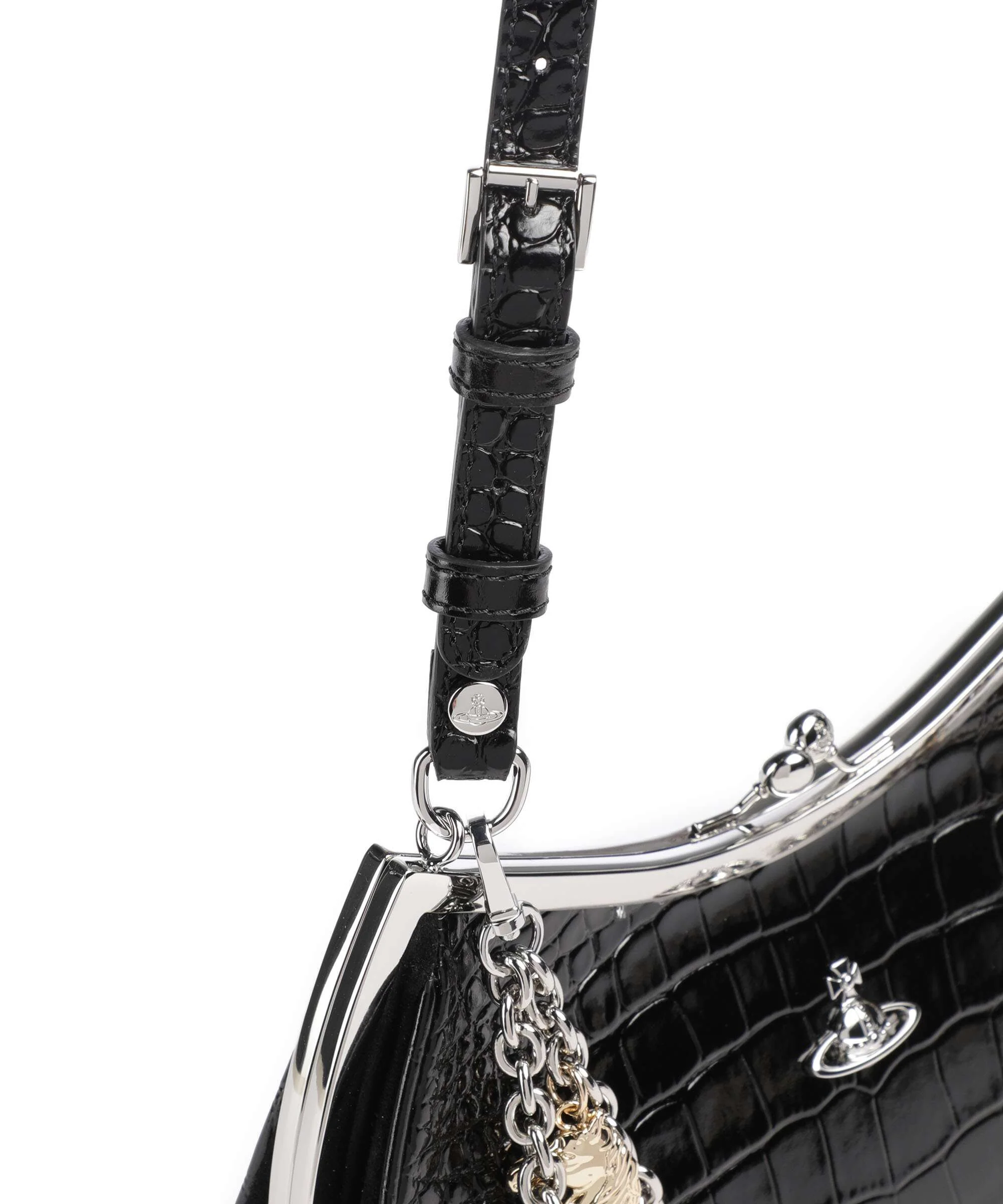 Vivienne Westwood Charm Frame Embossed Croc Sac porté épaule black charms - Image 4