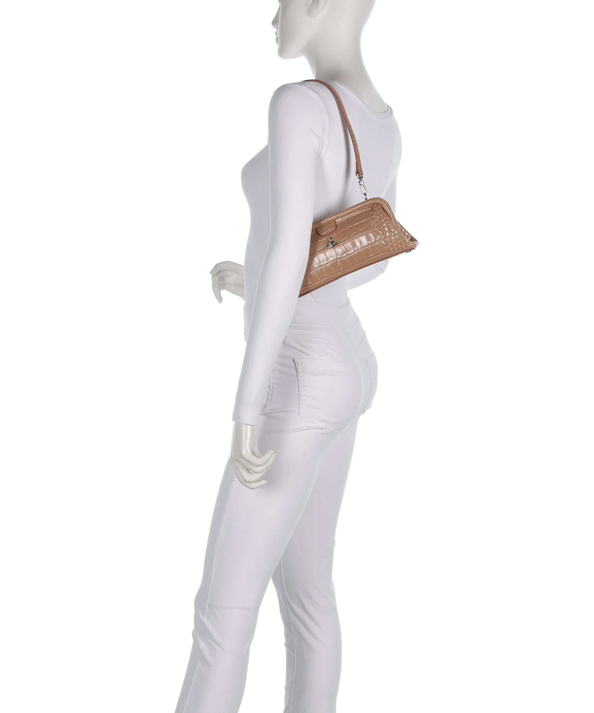Vivienne Westwood Jane Frame Embossed Croc Sac porté épaule dusty pink - Image 3